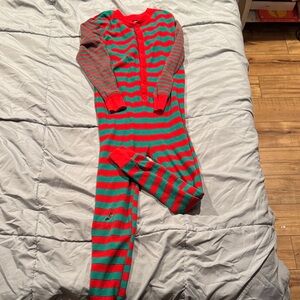 Red and Green Striped Onesie Christmas Pajamas